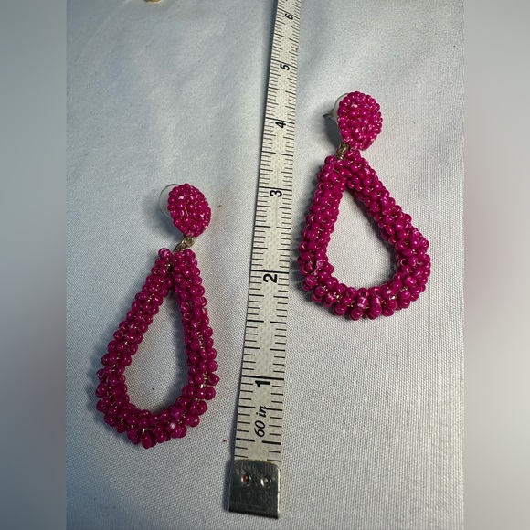 Large drop dangle pink seed bead earrings - Picture 3 of 6